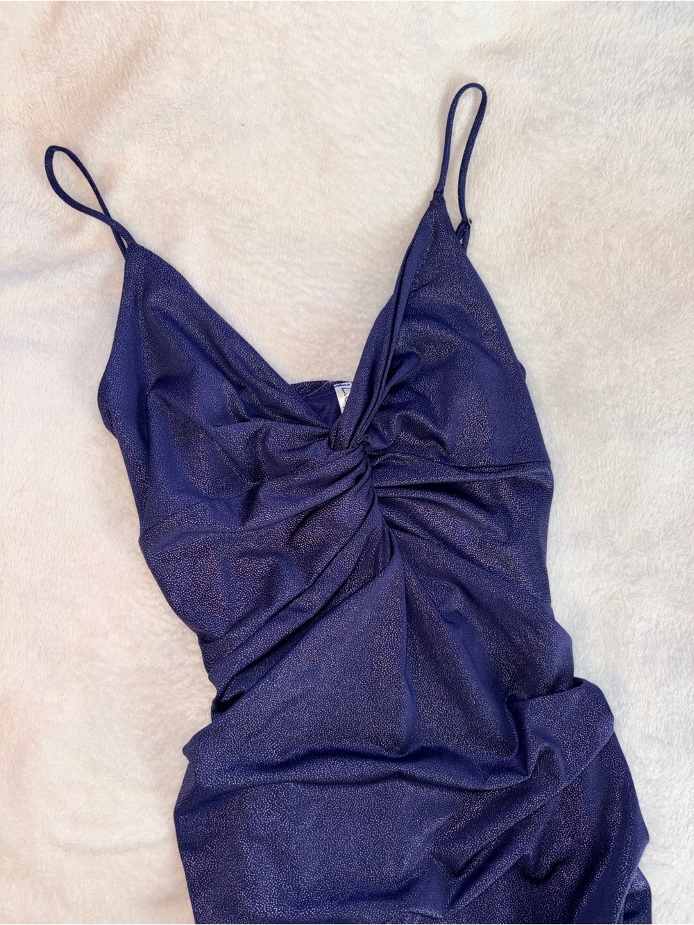 Lucy in the Sky Navy Shimmery Ruched Mini Dress sz M - Picture 7 of 10